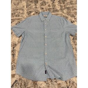 Faherty Brand Mens XL Indigo Dyed Scallop Print Short Sleeve Shirt Fish Scales